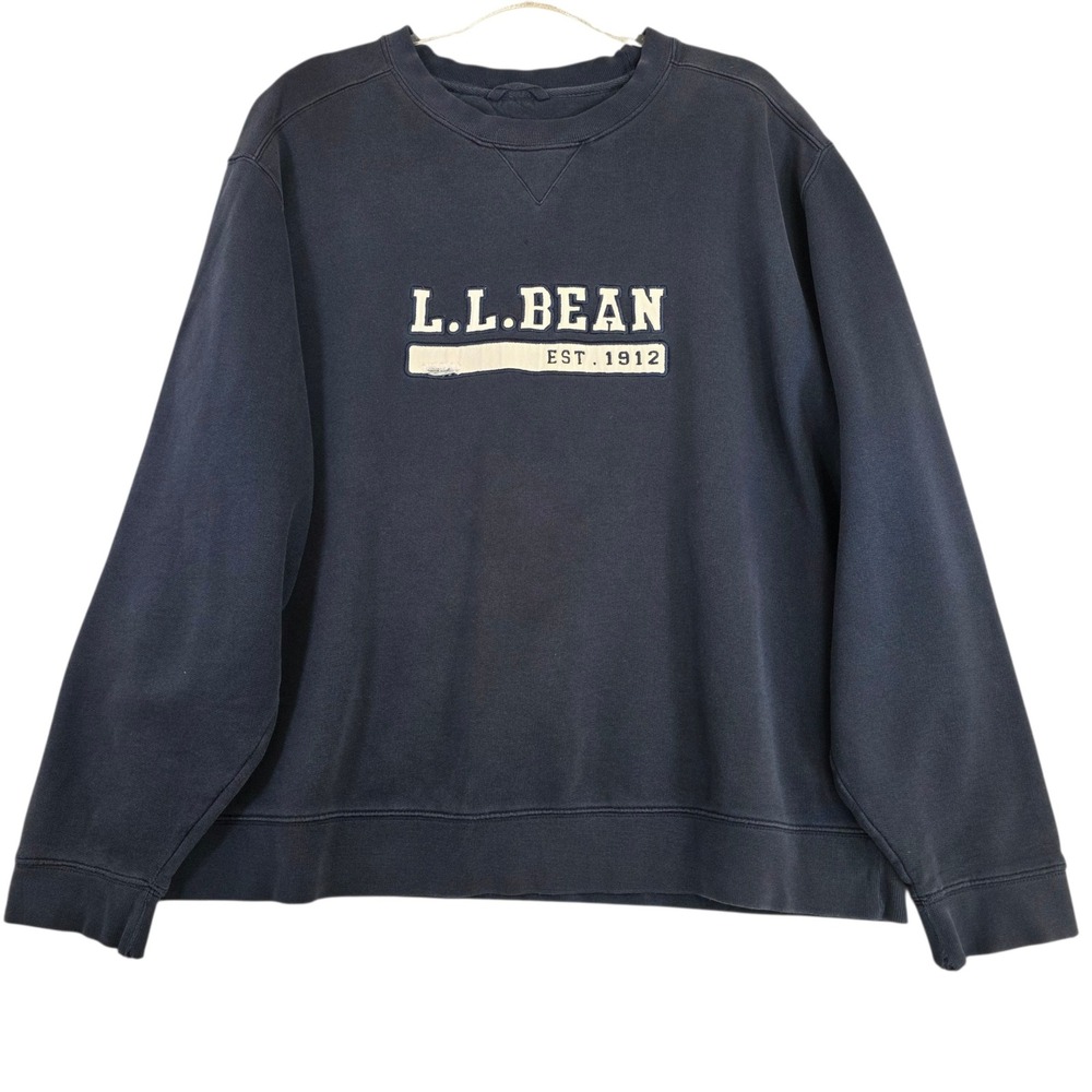 LL‎ Bean Crewneck Sweatshirt XL Mens Navy Blue Distressed Embroidered